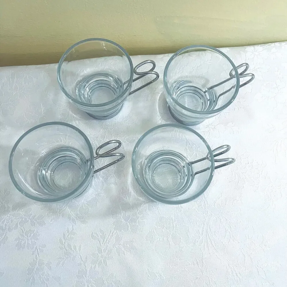 Bormioli Rocco Oslo Italian Glass Coffee Espresso Cups Tempered Metal Handle